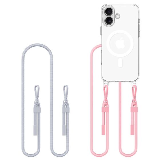 Tech-Protect Flexair Chain MagSafe Case for iPhone 16 - Clear + 2 Lanyards (Pink and Gray) | Techbox