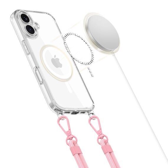Tech-Protect Flexair Chain MagSafe Case for iPhone 16 - Clear + 2 Lanyards (Pink and Gray) | Techbox