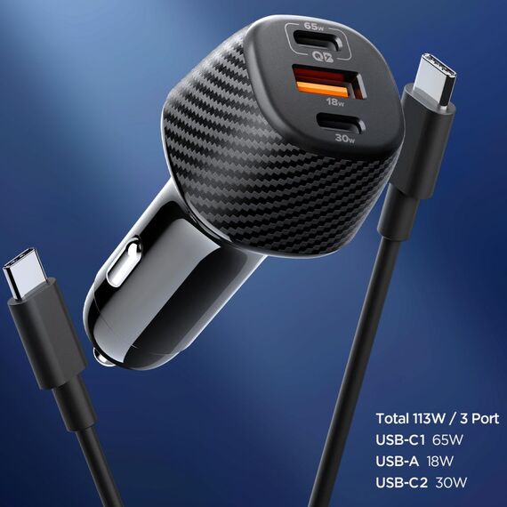 Spigen Essential EV1133 3-port car charger - black