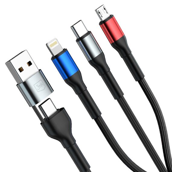 3mk Hyper Cable N-SERIES 6 in 1 USB-C / USB-A to USB-C / Lightning / Micro 1.2m QC 3.0 9V / 2A 18W - black