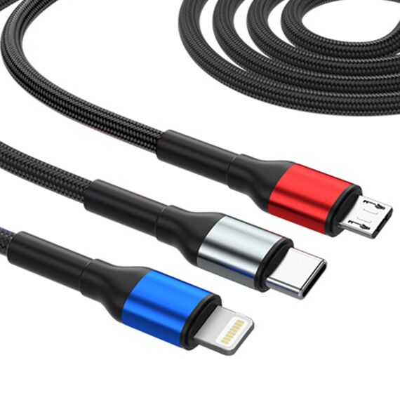 3mk Hyper Cable N-SERIES 6 in 1 USB-C / USB-A to USB-C / Lightning / Micro 1.2m QC 3.0 9V / 2A 18W - black