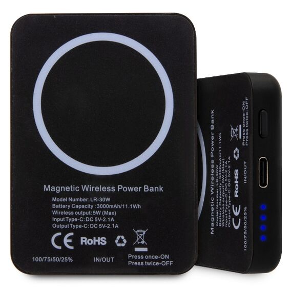 Karl Lagerfeld Ikonik MagSafe 5W 3000mAh Inductive Power Bank - Black