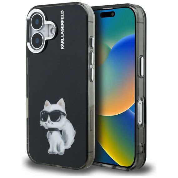Karl Lagerfeld IML Aquarelle Choupette &amp; Logo iPhone 16 Case - Black | Techbox
