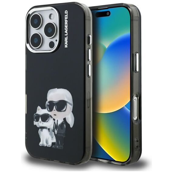 Karl Lagerfeld IML Aquarelle Karl &amp; Choupette &amp; Logo iPhone 16 Pro Case Black | Techbox