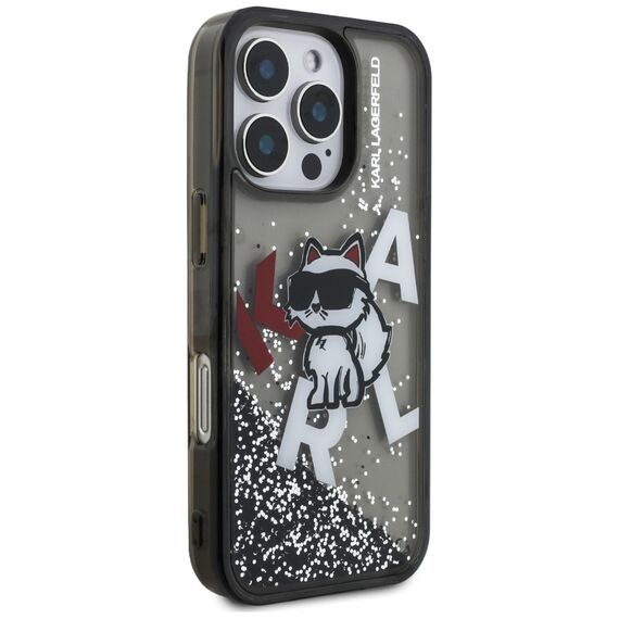 Karl Lagerfeld Liquid Glitter Choupette Logo Case for iPhone 16 Pro Max - Black | Techbox