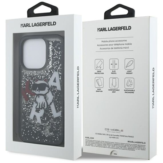 Karl Lagerfeld Liquid Glitter Choupette Logo Case for iPhone 16 Pro Max - Black | Techbox