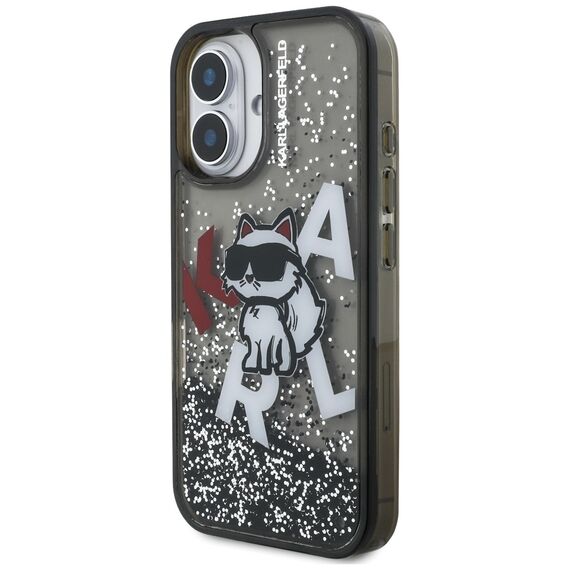Karl Lagerfeld Liquid Glitter Choupette Logo iPhone 16 Case - Black | Techbox