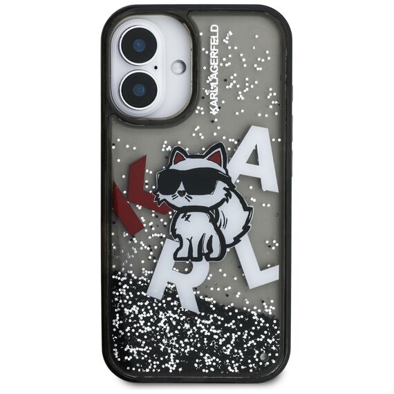 Karl Lagerfeld Liquid Glitter Choupette Logo iPhone 16 Case - Black | Techbox