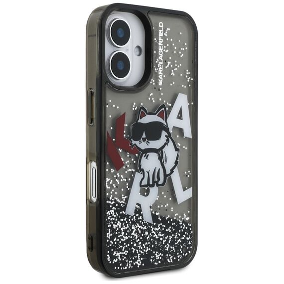 Karl Lagerfeld Liquid Glitter Choupette Logo iPhone 16 Case - Black | Techbox