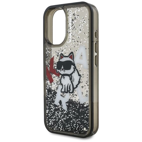 Karl Lagerfeld Liquid Glitter Choupette Logo iPhone 16 Case - Black | Techbox