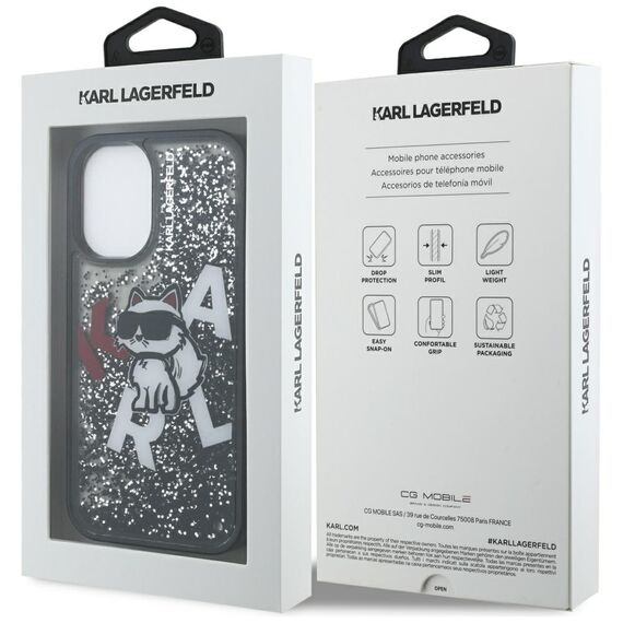 Karl Lagerfeld Liquid Glitter Choupette Logo iPhone 16 Case - Black | Techbox