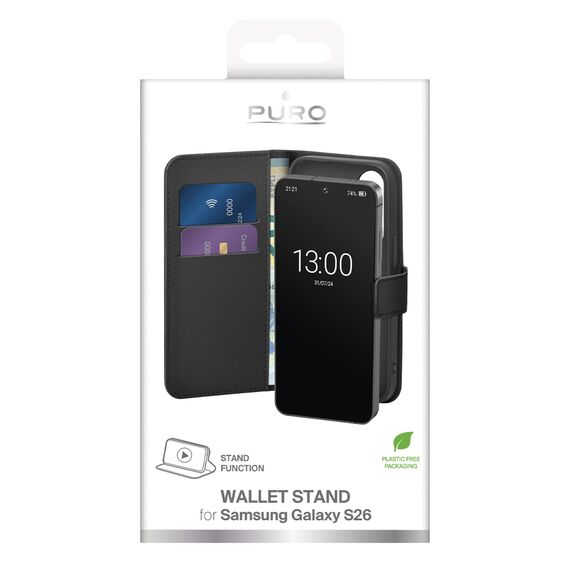 Puro Eco-Leather Case for Samsung Galaxy S26 with Wallet - Black | Techbox