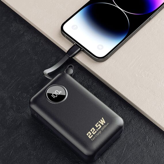 Dudao K14+ Powerbank 20000mAh 22.5W USB-C / USB-A / Built-in Lightning and USB-C Cables - Black | Techbox
