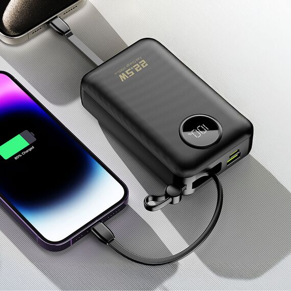 Dudao K14+ Powerbank 20000mAh 22.5W USB-C / USB-A / Built-in Lightning and USB-C Cables - Black | Techbox