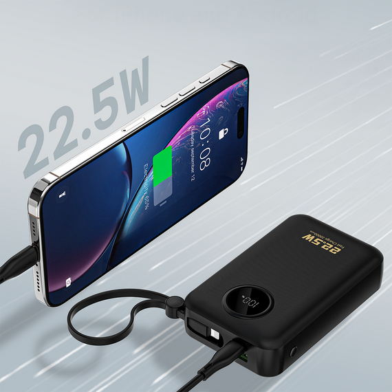 Dudao K14+ Powerbank 20000mAh 22.5W USB-C / USB-A / Built-in Lightning and USB-C Cables - Black | Techbox