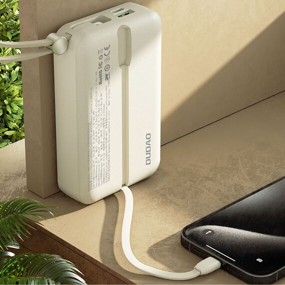 Dudao K14+ Powerbank 20000mAh 22.5W USB-C / USB-A / Built-in Lightning and USB-C Cables - White | Techbox