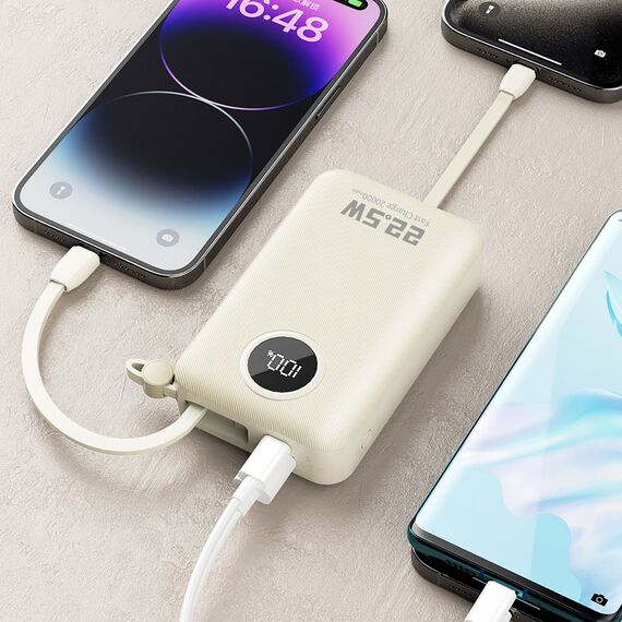 Dudao K14+ Powerbank 20000mAh 22.5W USB-C / USB-A / Built-in Lightning and USB-C Cables - White | Techbox