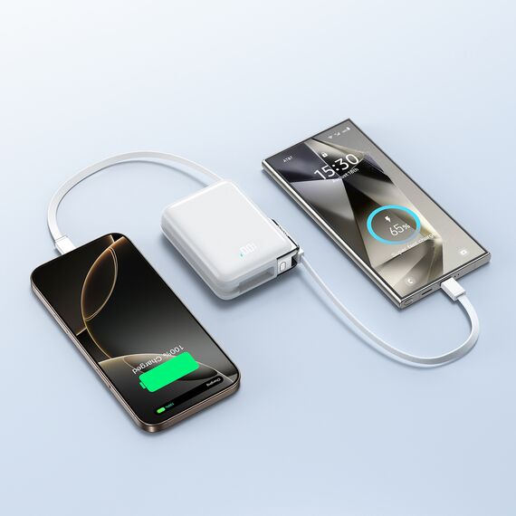 Joyroom JR-PBF27 Pro 10000mAh 30W Power Bank with Built-in USB-C Cable and Additional Bidirectional USB-C to Lightning Cable - White - Travel Chargers - Smartphone Chargers - Techbox