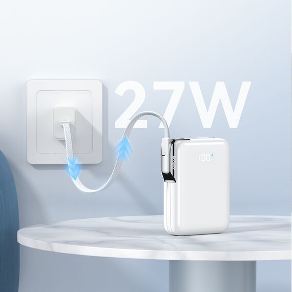 Joyroom JR-PBF27 Pro 10000mAh 30W Power Bank with Built-in USB-C Cable and Additional Bidirectional USB-C to Lightning Cable - White - Travel Chargers - Smartphone Chargers - Techbox