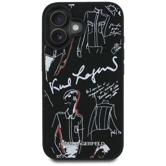 Karl Lagerfeld Grained Pattern &amp; Logo MagSafe Case for iPhone 16 - Black