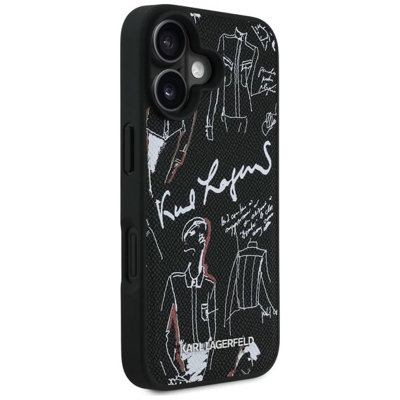 Karl Lagerfeld Grained Pattern &amp; Logo MagSafe Case for iPhone 16 - Black