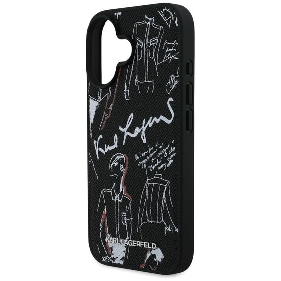 Karl Lagerfeld Grained Pattern &amp; Logo MagSafe Case for iPhone 16 - Black