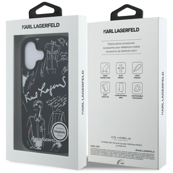 Karl Lagerfeld Grained Pattern &amp; Logo MagSafe Case for iPhone 16 - Black