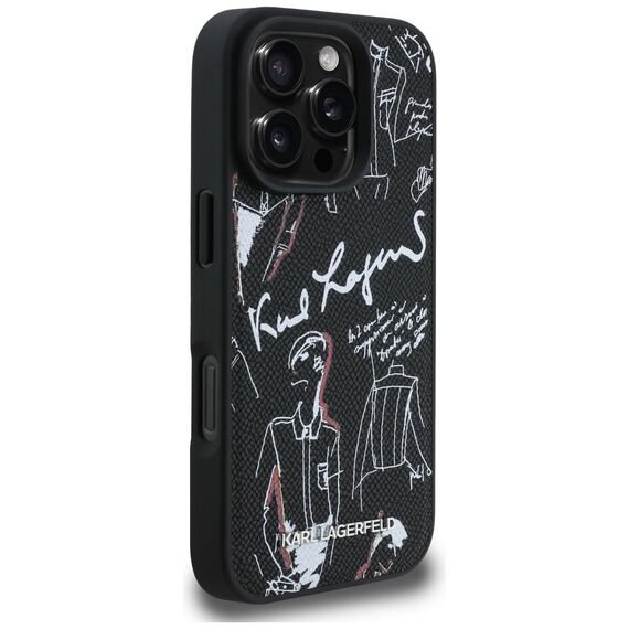 Karl Lagerfeld Grained Pattern &amp; Logo MagSafe Case for iPhone 16 Pro - Black
