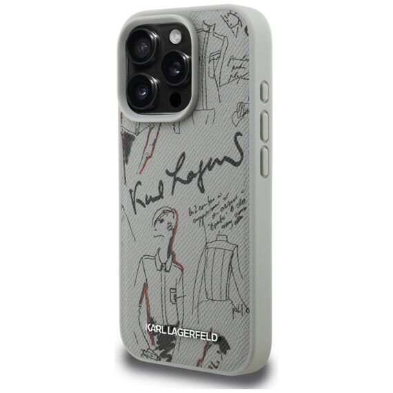 Karl Lagerfeld Grained Pattern &amp; Logo MagSafe Case for iPhone 16 Pro - Gray
