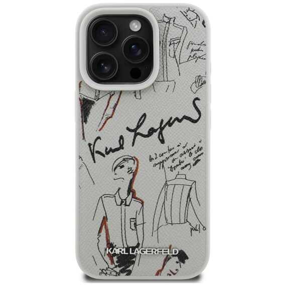 Karl Lagerfeld Grained Pattern &amp; Logo MagSafe Case for iPhone 16 Pro - Gray
