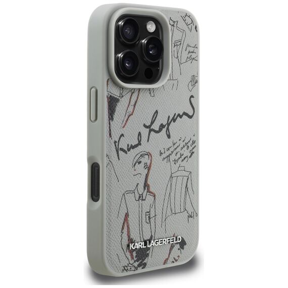 Karl Lagerfeld Grained Pattern &amp; Logo MagSafe Case for iPhone 16 Pro - Gray
