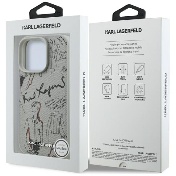 Karl Lagerfeld Grained Pattern &amp; Logo MagSafe Case for iPhone 16 Pro - Gray