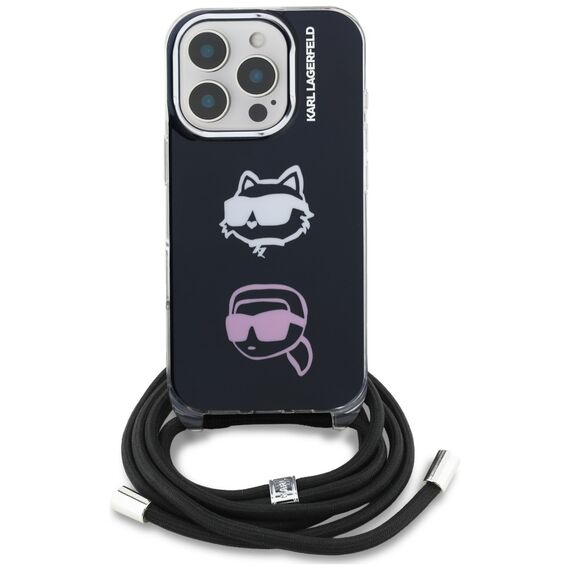 Karl Lagerfeld IML Crossbody Karl&amp;Choupette Head Case for iPhone 16 Pro - Black