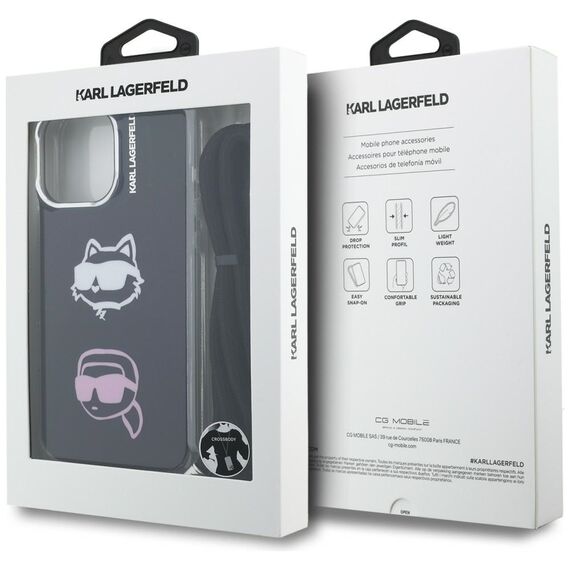 Karl Lagerfeld IML Crossbody Karl&amp;Choupette Head Case for iPhone 16 Pro - Black