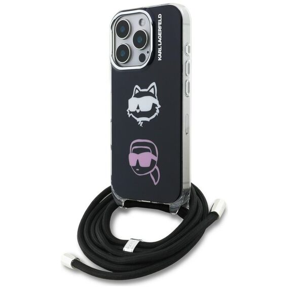 Karl Lagerfeld IML Crossbody Karl&amp;Choupette Head Case for iPhone 16 Pro Max - Black