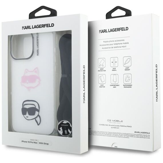 Karl Lagerfeld IML Crossbody Karl&amp;Choupette Head Case for iPhone 16 Pro Max - White