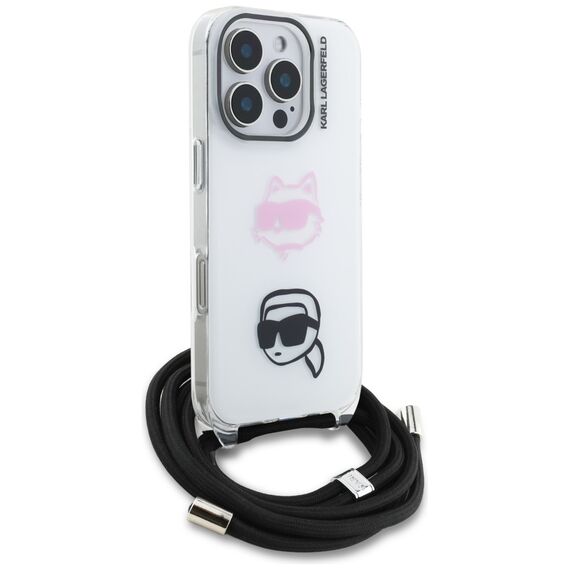 Karl Lagerfeld IML Crossbody Karl&amp;Choupette Head Case for iPhone 16 Pro - White
