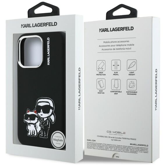 Karl Lagerfeld Silicone Karl&amp;Choupette Sketch MagSafe Case for iPhone 16 Pro - Black