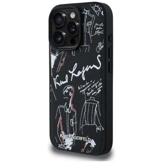 Karl Lagerfeld Grained Pattern &amp; Logo MagSafe Case for iPhone 16 Pro Max - Black