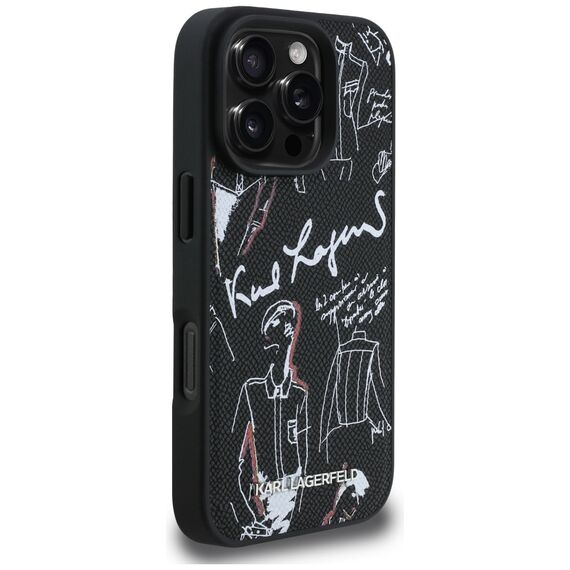 Karl Lagerfeld Grained Pattern &amp; Logo MagSafe Case for iPhone 16 Pro Max - Black