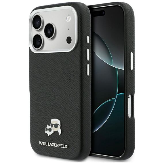 Karl Lagerfeld Karl &amp; Choupette Head Pins Saffiano MagSafe Case for iPhone 17 Pro Max - Black