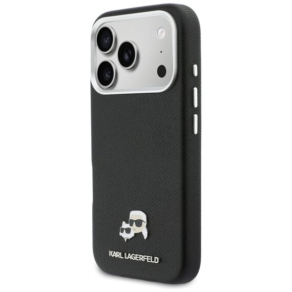 Karl Lagerfeld Karl &amp; Choupette Head Pins Saffiano MagSafe Case for iPhone 17 Pro Max - Black