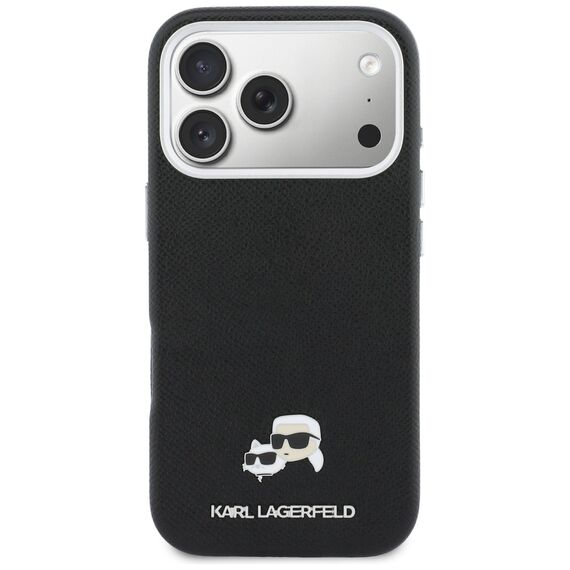 Karl Lagerfeld Karl &amp; Choupette Head Pins Saffiano MagSafe Case for iPhone 17 Pro Max - Black