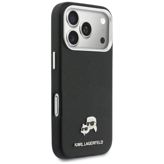 Karl Lagerfeld Karl &amp; Choupette Head Pins Saffiano MagSafe Case for iPhone 17 Pro Max - Black
