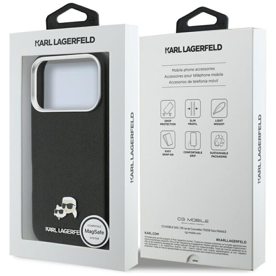 Karl Lagerfeld Karl &amp; Choupette Head Pins Saffiano MagSafe Case for iPhone 17 Pro Max - Black