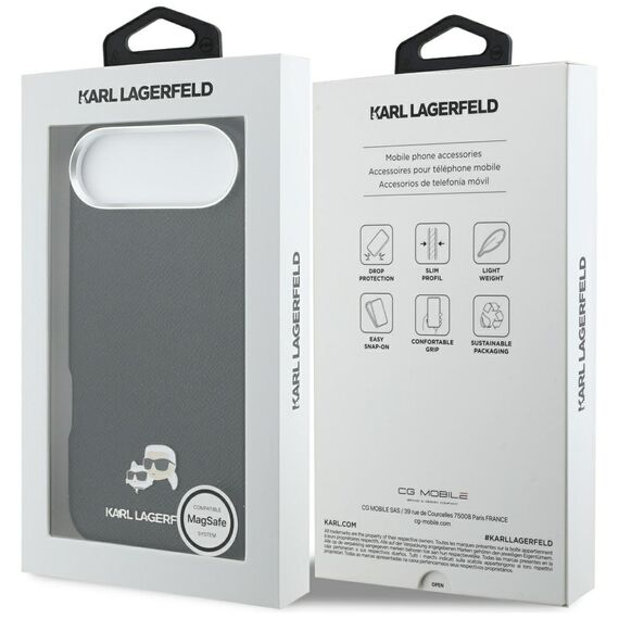 Karl Lagerfeld Karl &amp; Choupette Head Pins Saffiano MagSafe Case for iPhone Air - Black