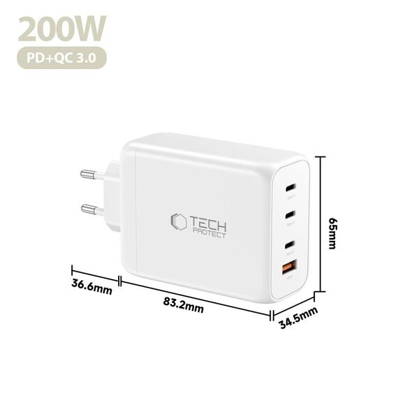 Tech-Protect NC200W-GaN 4-Port 200W Wall Charger - White