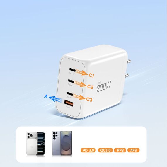 Tech-Protect NC200W-GaN 4-Port 200W Wall Charger - White