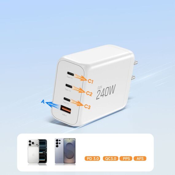Tech-Protect NC240W-GaN 4-Port 240W Wall Charger - White