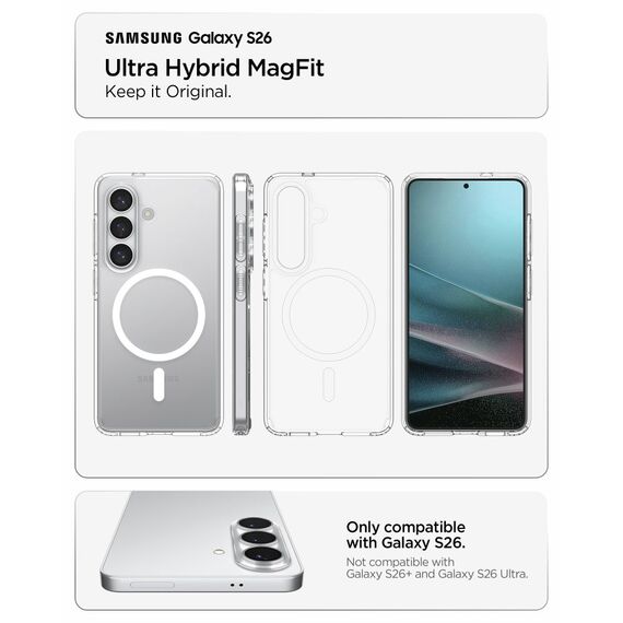 Spigen Ultra Hybrid Mag MagSafe Case for Samsung Galaxy S26 - Clear and White